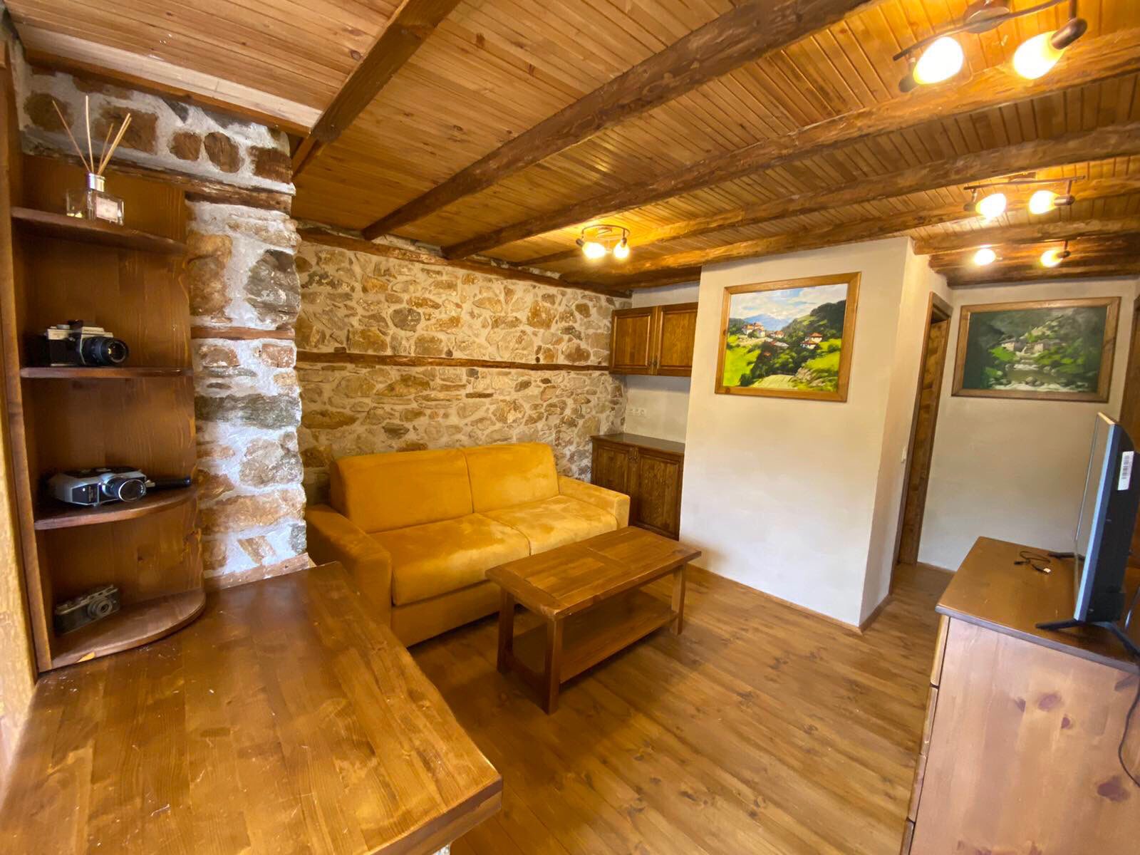 Stone and wood details in the guest house