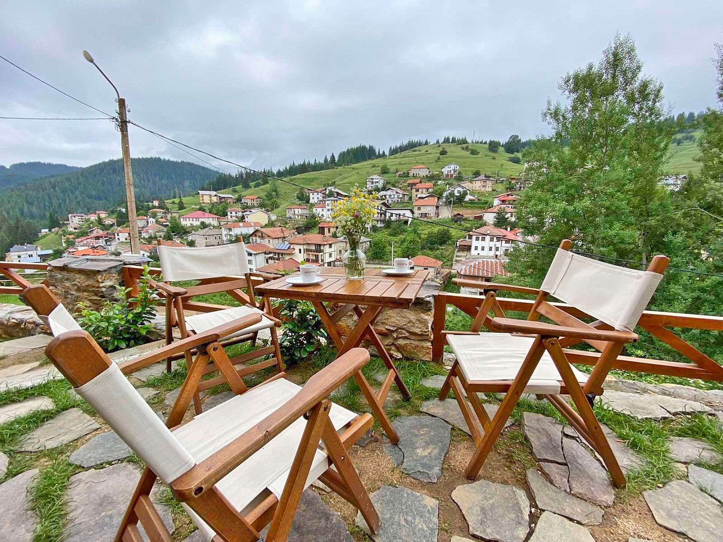 Outdoor terrace with Rhodope views
