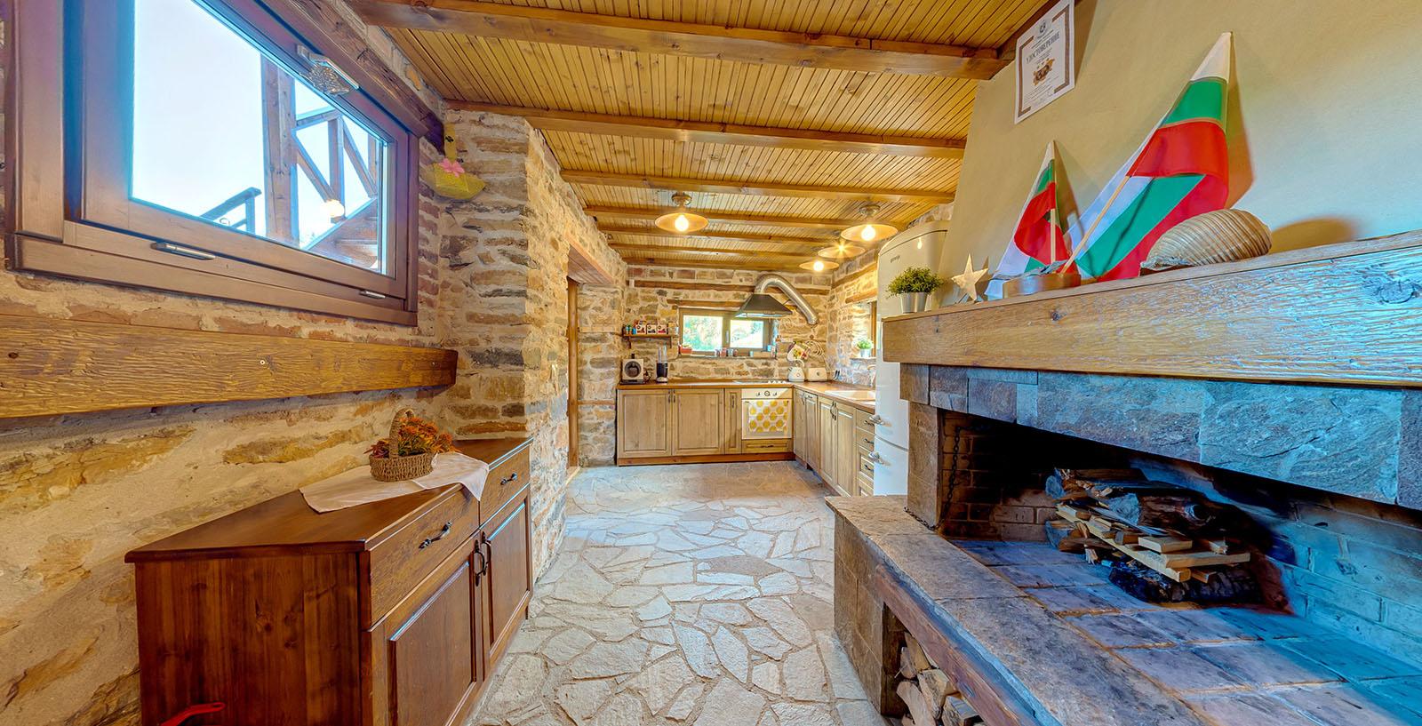 Stone and wood details in the guest house