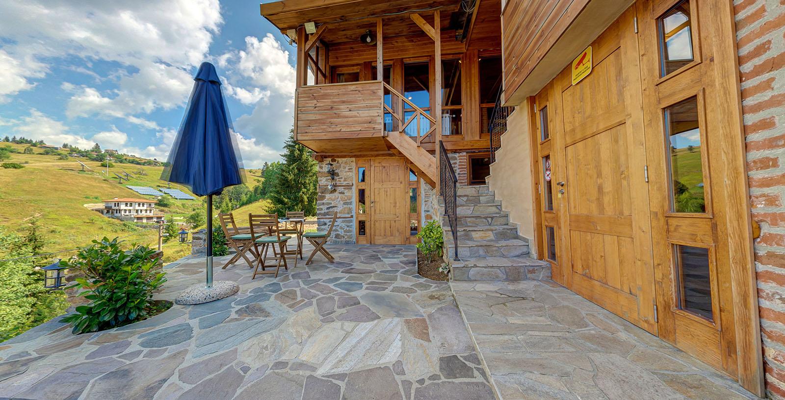 Outdoor terrace with Rhodope views